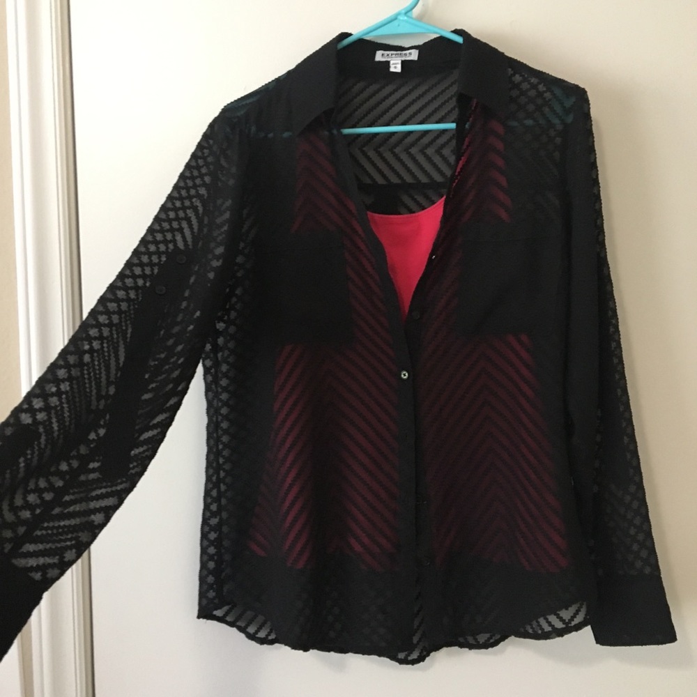 See through black collared button up